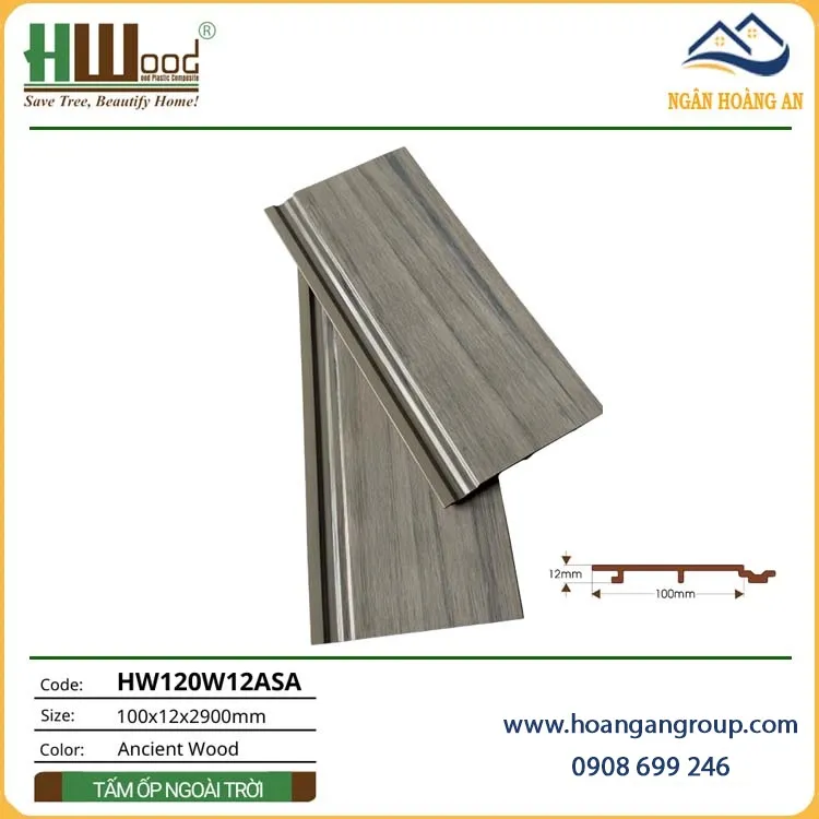 Tấm Ốp Gỗ Nhựa Ngoài Trời ASA Hwood HW120W12ASA Ancient Wood