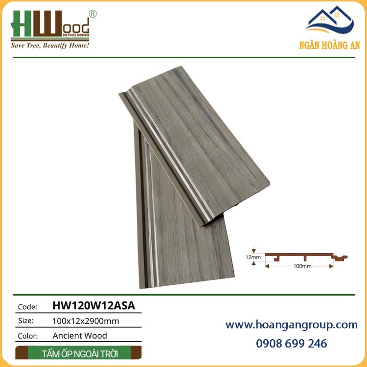 Tấm Ốp Gỗ Nhựa Ngoài Trời ASA Hwood HW120W12ASA Ancient Wood