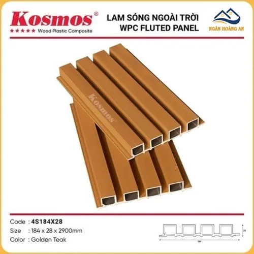 Tấm Ốp Lam 4 Sóng Gỗ Nhựa Ngoài Trời Phủ ASA Kosmos 4S184X28 Golden Teak