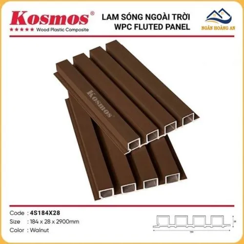 Tấm Ốp Lam 4 Sóng Gỗ Nhựa Ngoài Trời Phủ ASA Kosmos 4S184X28 Walnut