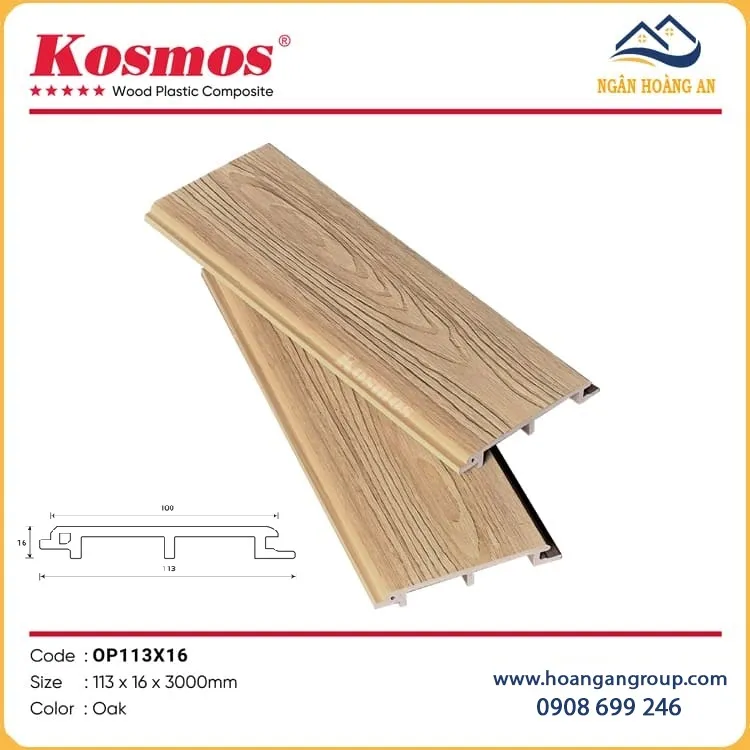 Tấm Ốp Vách Gỗ Nhựa Ngoài Trời Phủ ASA Kosmos OP113X16 Oak Tấm Ốp Vách Gỗ Nhựa Ngoài Trời Phủ ASA Kosmos OP113X16 Oak