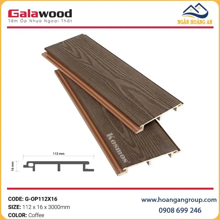 Tấm Ốp Gỗ Nhựa Ngoài Trời Phủ ASA Galawood G-OP112X16 Coffee