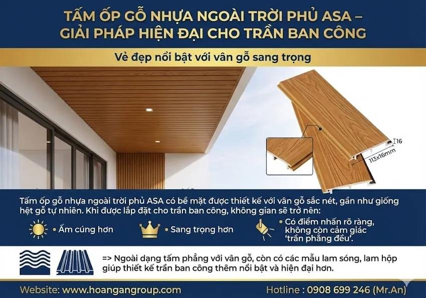 Tấm Ốp Gỗ Nhựa Ngoài Trời Phủ ASA – Giải Pháp Hiện Đại Cho Trần Ban Công