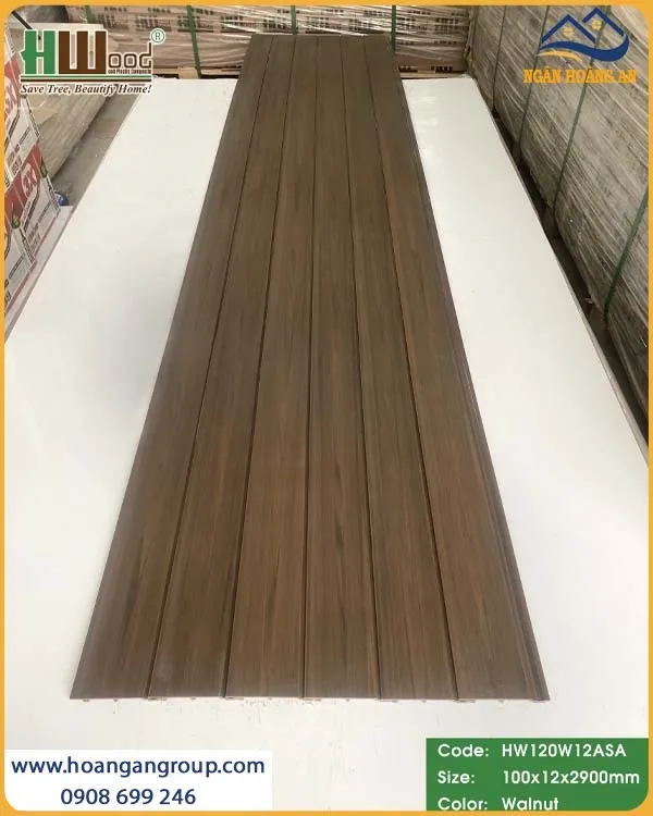 Tấm Ốp Gỗ Nhựa Ngoài Trời Phủ ASA Hwood HW120W12ASA Walnut Tấm Ốp Gỗ Nhựa Ngoài Trời Phủ ASA Hwood HW120W12ASA Walnut