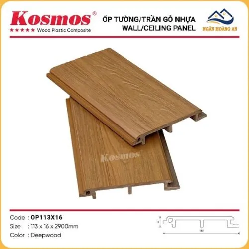 Tấm Ốp Gỗ Nhựa Ngoài Trời Kosmos Phủ ASA OP113X16 Deepwood