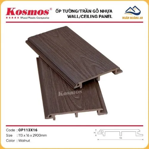 Tấm Ốp Gỗ Nhựa Ngoài Trời Kosmos Phủ ASA OP113X16 Walnut
