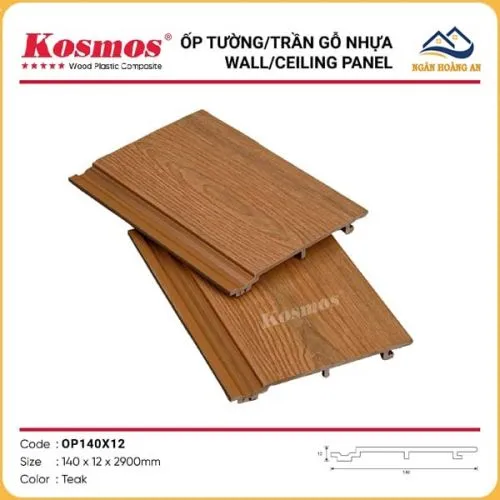 Tấm Ốp Gỗ Nhựa Ngoài Trời Kosmos Phủ ASA OP140X12 Teak