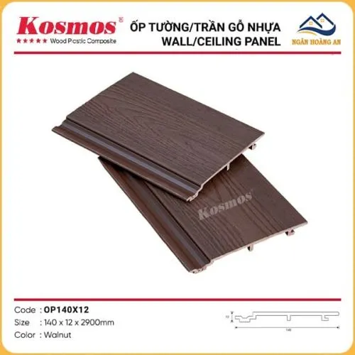 Tấm Ốp Gỗ Nhựa Ngoài Trời Kosmos Phủ ASA OP140X12 Walnut