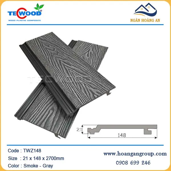Tấm Ốp Gỗ Nhựa Ngoài Trời TecWood TWZ148 Smoke Gray