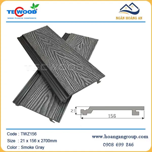 Tấm Ốp Gỗ Nhựa Ngoài Trời TecWood TWZ156 Smoke Gray Tấm Ốp Gỗ Nhựa Ngoài Trời TecWood TWZ156 Smoke Gray