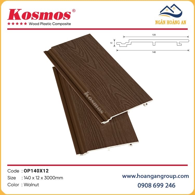 Tấm Ốp Tường Gỗ Nhựa Phủ ASA Kosmos OP140X12 Walnut