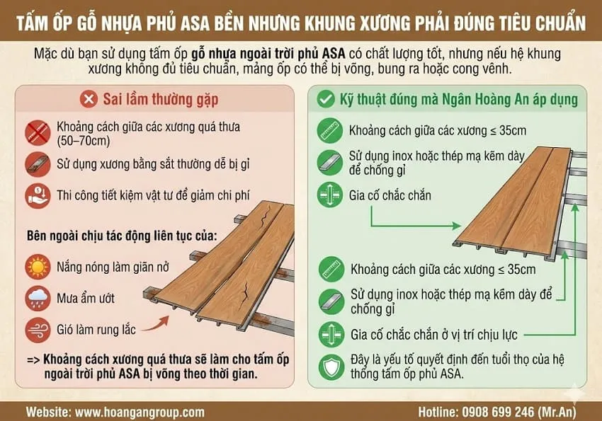 Tấm Ốp Gỗ Nhựa Phủ ASA Bền Nhưng Khung Xương Phải Đúng Tiêu Chuẩn