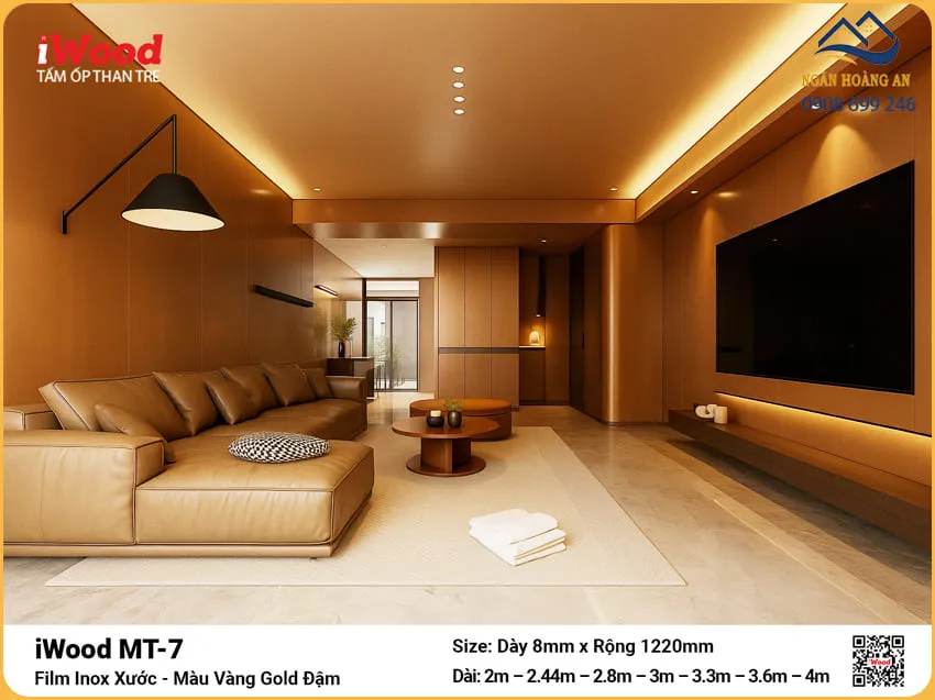 Tấm Ốp iWood MT-7 Film Inox Vàng Gold Đậm Ốp Phòng Khách Tấm Ốp iWood MT-7 Film Inox Vàng Gold Đậm Ốp Phòng Khách