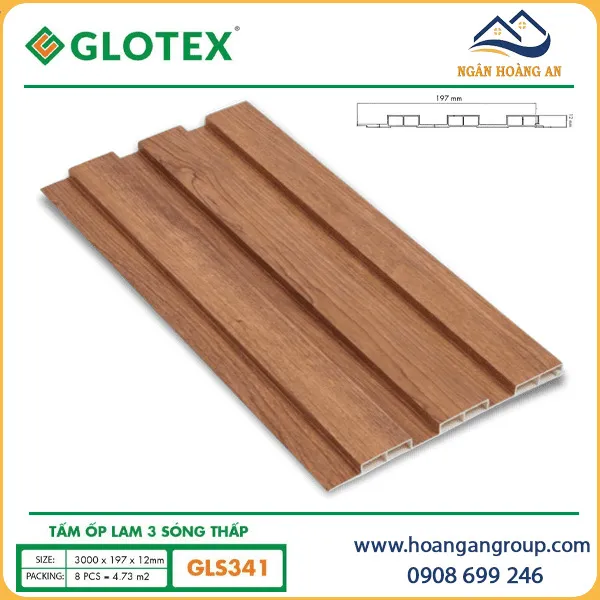 Tấm Ốp Lam 3 Sóng Thấp Nhựa Giả Gỗ Glotex GLS341