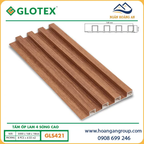 Tấm Ốp Lam 4 Sóng Cao Nhựa Giả Gỗ Glotex GLS421