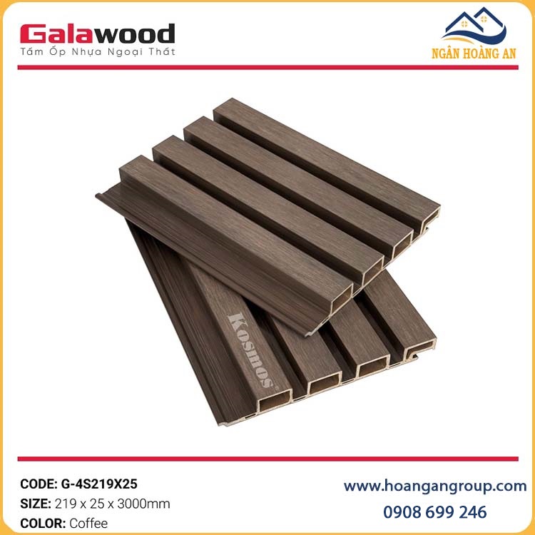 Tấm Ốp Lam 4 Sóng Gỗ Nhựa Phủ ASA Galawood G-4S219X25 Coffee