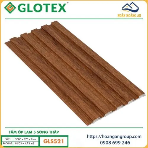Tấm Ốp Lam 5 Sóng Thấp Giả Gỗ Ốp Tường Ốp Trần Glotex GLS-521