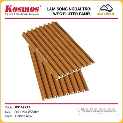 Tấm Ốp Lam 8 Sóng Gỗ Nhựa Ngoài Trời Phủ ASA Kosmos 8S169X14 Golden Teak