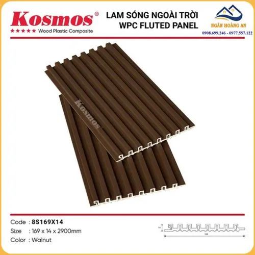 Tấm Ốp Lam 8 Sóng Gỗ Nhựa Ngoài Trời Phủ ASA Kosmos 8S169X14 Walnut