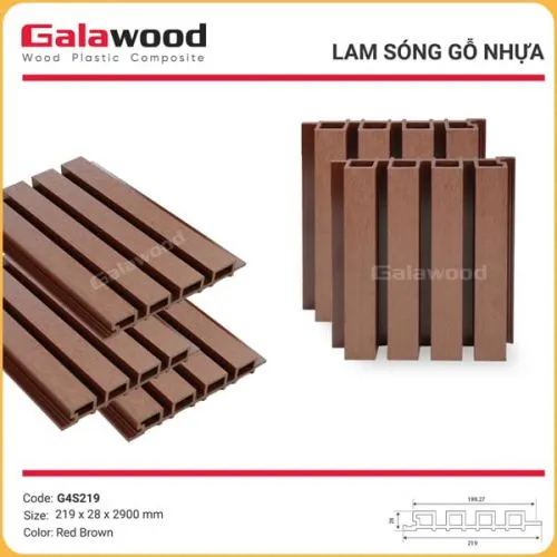 Tấm Ốp Lam Sóng Gỗ Nhựa Ngoài Trời Galawood G4S219 Red Brown