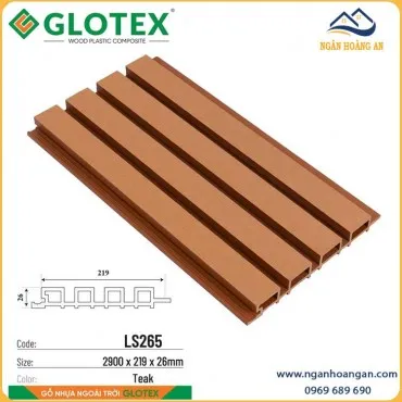 Tấm Ốp Lam Sóng Gỗ Nhựa Ngoài Trời Glotex LS265 Teak