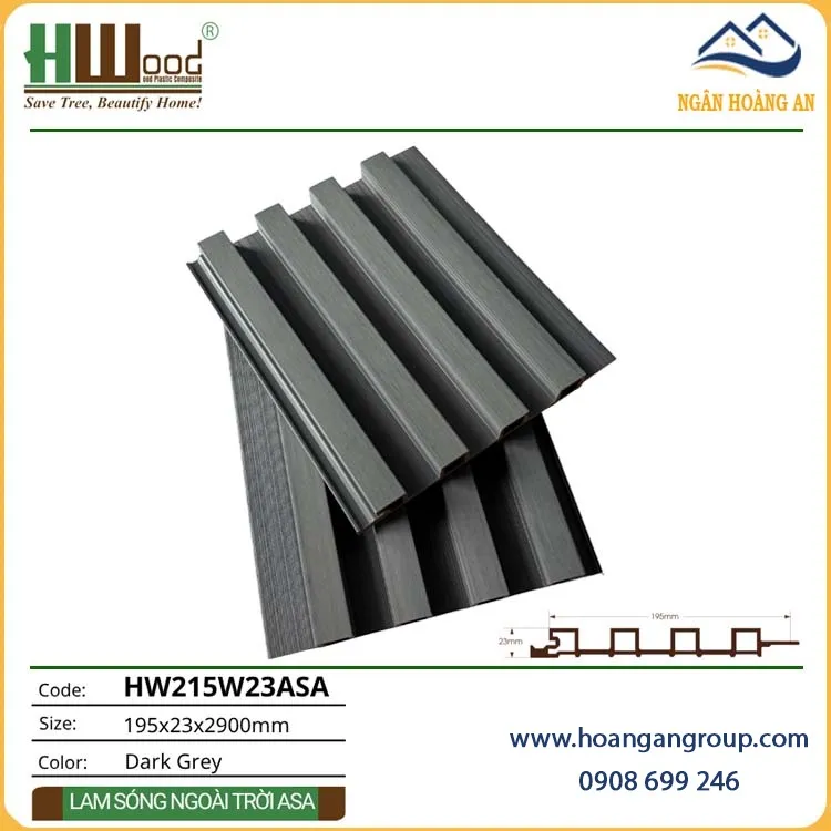 Tấm Ốp Lam Sóng Gỗ Nhựa Phủ ASA Hwood HW215W23ASA Dark Grey Tấm Ốp Lam Sóng Gỗ Nhựa Phủ ASA Hwood HW215W23ASA Dark Grey
