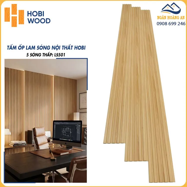 Tấm Ốp Lam Sóng HobiWood LS501 Vàng Sồi Nhạt Tấm Ốp Lam Sóng HobiWood LS501 Vàng Sồi Nhạt