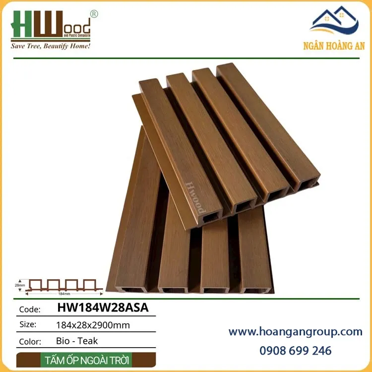 Tấm Ốp Lam Sóng Ngoài Trời Phủ ASA Hwood HW184W28ASA Bio-Teak
