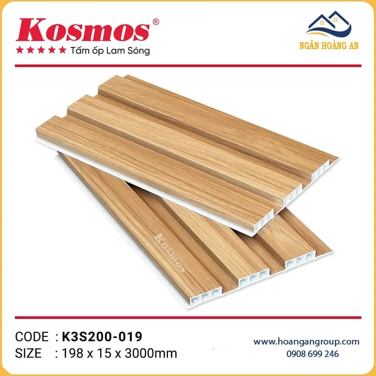 Tấm Ốp Lam Sóng Nhựa Giả Gỗ Kosmos K3S200-019 Tấm Ốp Lam Sóng Nhựa Giả Gỗ Kosmos K3S200-019
