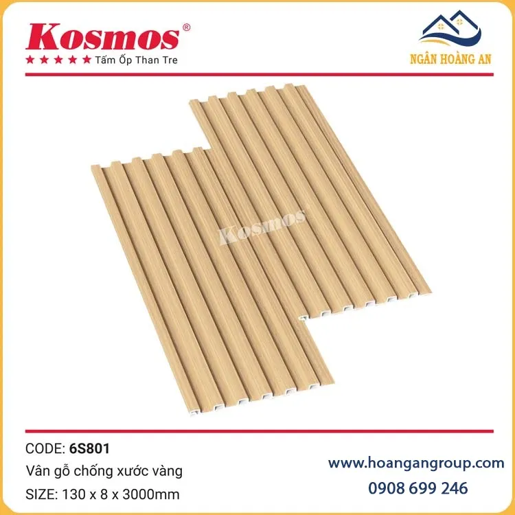 Tấm Ốp Lam Sóng Than Tre Kosmos Vân Gỗ Vàng 6S801