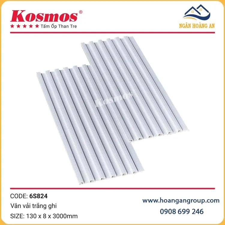 Tấm Ốp Lam Sóng Than Tre Vân Vải Trắng Ghi Kosmos 6S824 Tấm Ốp Lam Sóng Than Tre Vân Vải Trắng Ghi Kosmos 6S824