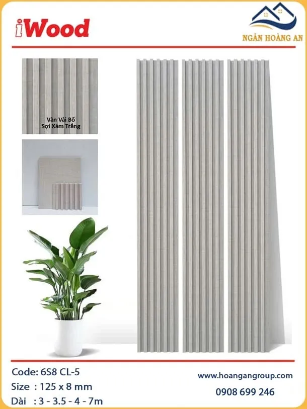 Lam Sóng Than Tre Ốp Trần Vân Vải Bố Xám Trắng iWood 6S8 CL-5 Lam Sóng Than Tre Ốp Trần Vân Vải Bố Xám Trắng iWood 6S8 CL-5