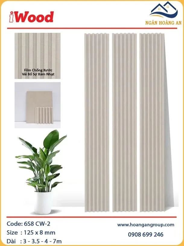 Tấm Ốp Tường Lam Sóng Than Tre Vải Bố Xám Nhạt iWood 6S8 CW-2 Tấm Ốp Tường Lam Sóng Than Tre Vải Bố Xám Nhạt iWood 6S8 CW-2