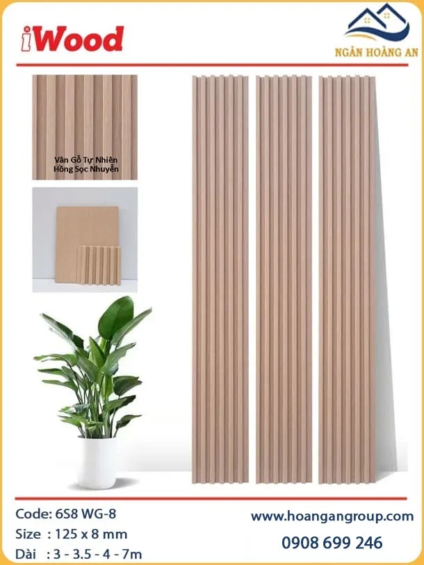 Tấm Ốp Lam Sóng Than Tre Vân Gỗ Hồng Nhạt iWood 6S8 WG-8 Tấm Ốp Lam Sóng Than Tre Vân Gỗ Hồng Nhạt iWood 6S8 WG-8