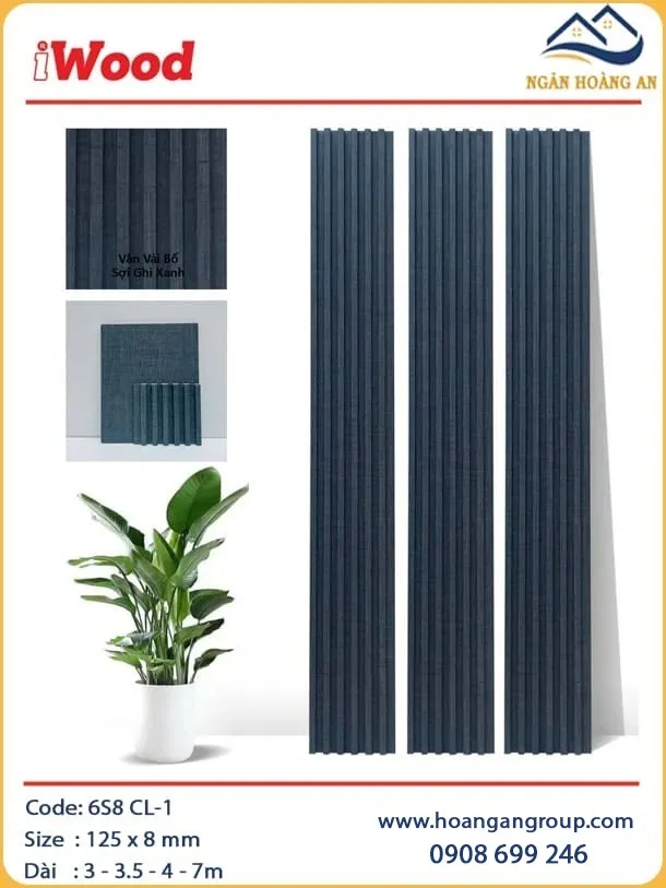 Tấm Ốp Tường Lam Sóng Than Tre Vân Vải Bố Ghi Xanh iWood 6S8 CL-1 Tấm Ốp Tường Lam Sóng Than Tre Vân Vải Bố Ghi Xanh iWood 6S8 CL-1