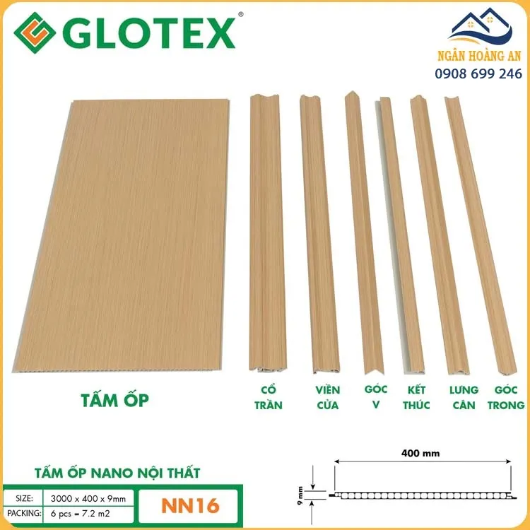 Tấm Ốp Nano Glotex NN16 9mm Vân Gỗ Sồi Vàng Nhạt