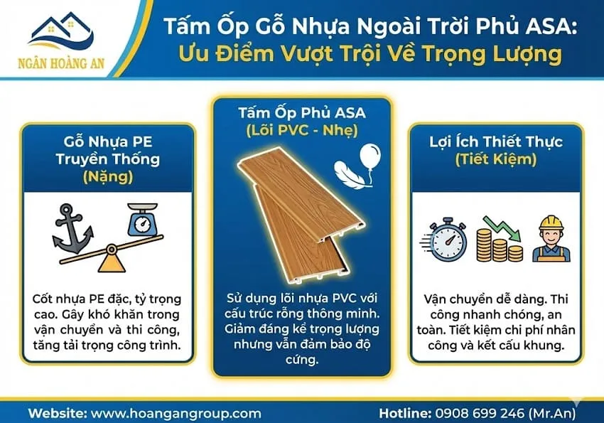 Tấm Ốp Ngoài Trời Phủ ASA Nhẹ Hơn Gỗ Nhựa Truyền Thống