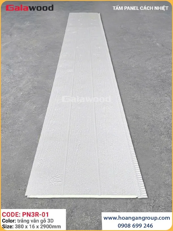 Tấm Ốp Panel 3 Rãnh Cách Nhiệt Galawood PN3R-01 Trắng Vân Gỗ 3D
