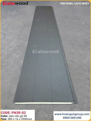 Tấm Ốp Panel Cách Nhiệt 3 Rãnh Galawood PN3R-02 Xám Vân Gỗ 3D