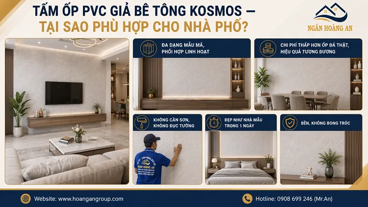 Tấm Ốp PVC Giả Bê Tông Kosmos — Tại Sao Phù Hợp Cho Nhà Phố?