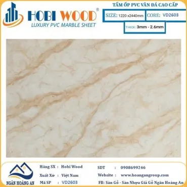 Tấm Nhựa Ốp Tường PVC Giả Đá Hobi Wood VD2603 Dày 2.6mm