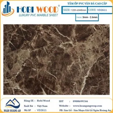 Tấm Nhựa Ốp Tường PVC Giả Đá Hobi Wood VD2611 Dày 2.6mm