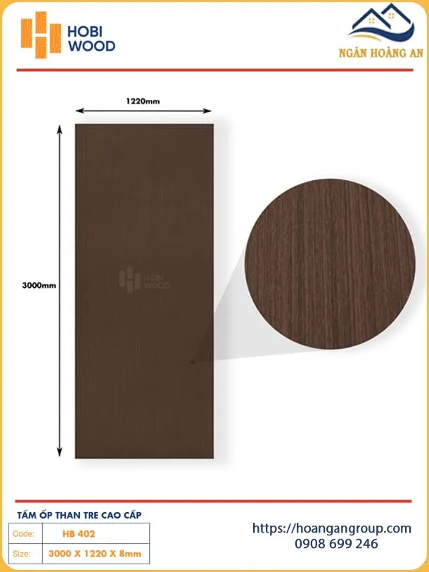 Tấm Sợi Than Tre Đa Năng Giả Gỗ Nâu Đậm Hobiwood HB 402 Tấm Sợi Than Tre Đa Năng Giả Gỗ Nâu Đậm Hobiwood HB 402