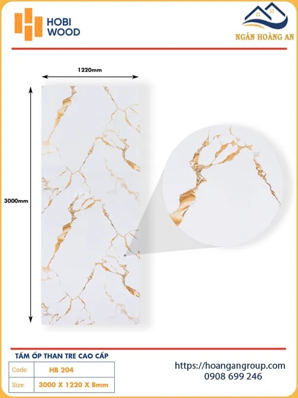Tấm Ốp Sợi Than Tre Đa Năng Vân Đá Hobiwood HB 204