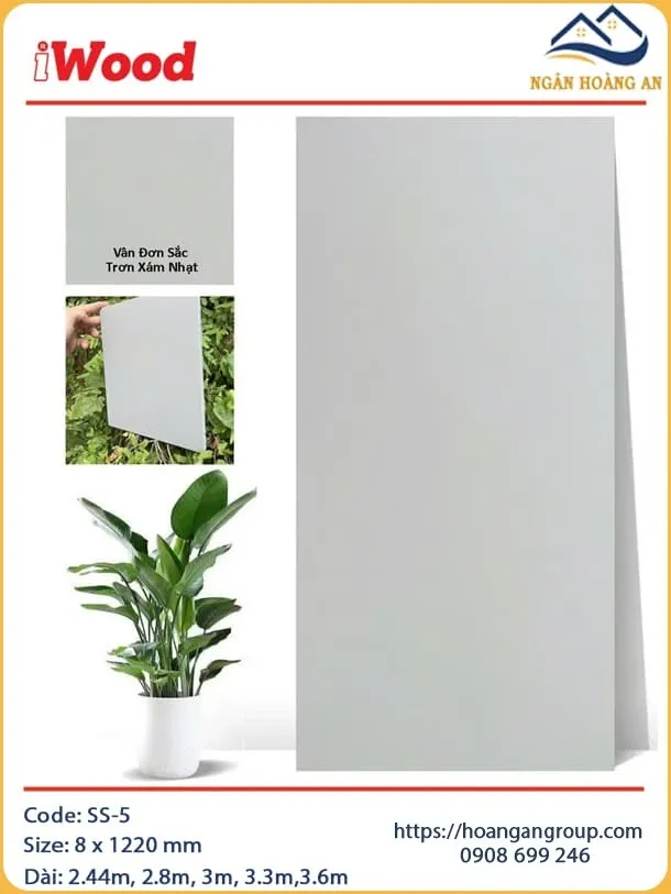 Tấm Ốp Sợi Than Tre Đa Năng Xám Nhạt Trơn iWood SS-5