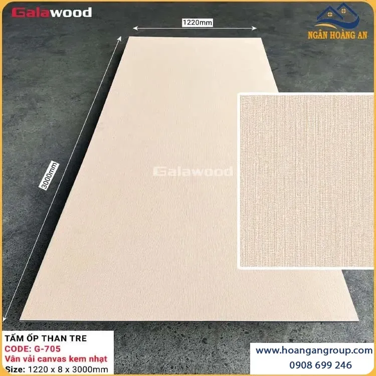 Tấm Ốp Than Tre Galawood 8mm G-705 Vân Vải Canvas Kem Nhạt