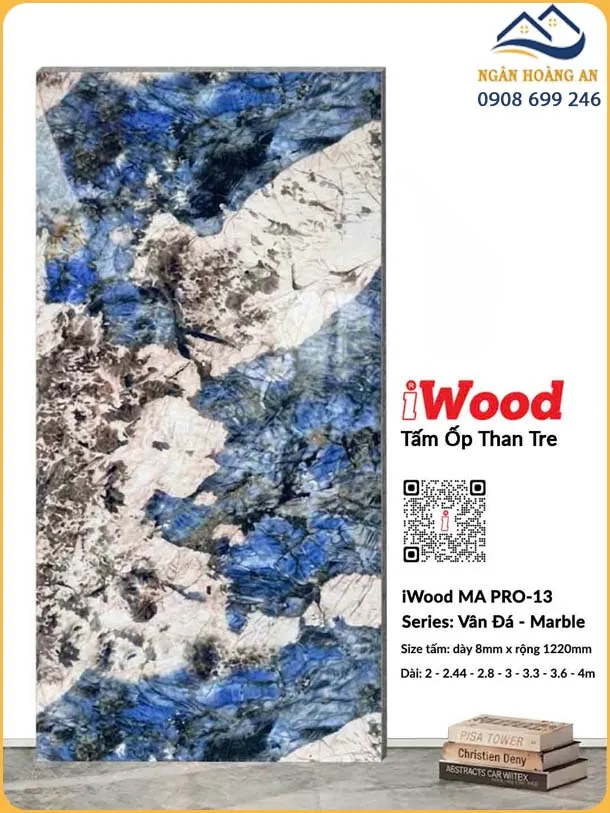 Tấm Ốp Sợi Than Tre iWood MA PRO-13 Vân Đá Xanh Dương Đen