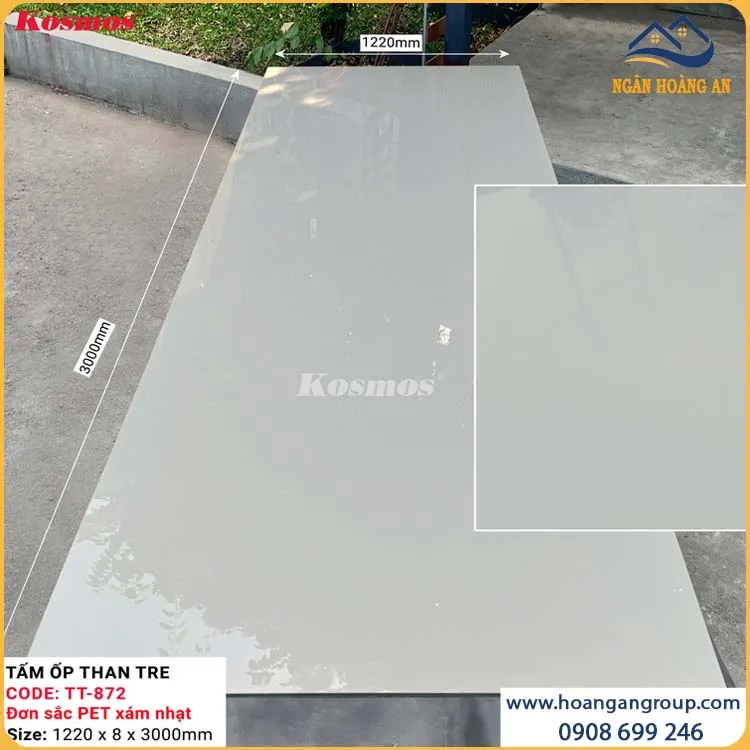 Tấm Ốp Sợi Than Tre Vân Đơn Sắc PET Xám Nhạt Kosmos TT-872