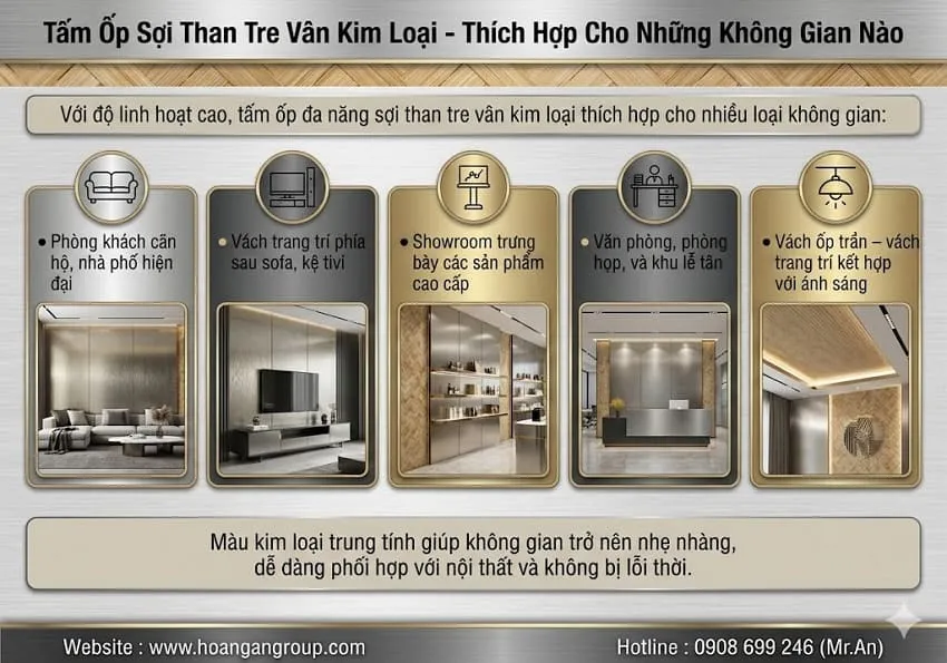 Tấm Ốp Sợi Than Tre Vân Kim Loại Thích Hợp Cho Những Không Gian Nào Tấm Ốp Sợi Than Tre Vân Kim Loại Thích Hợp Cho Những Không Gian Nào