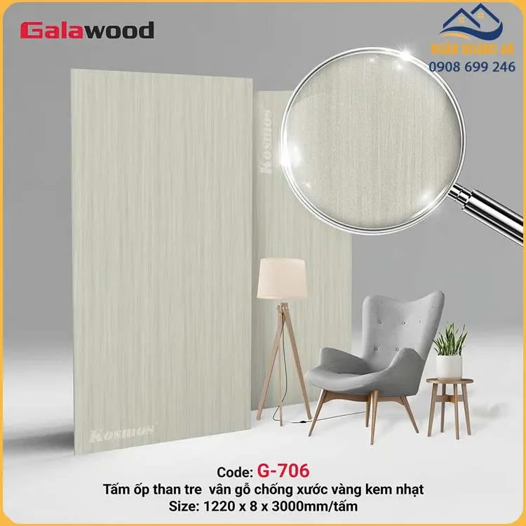 Tấm Than Tre Chống Xước Galawood 8mm G-706 Vân Gỗ Vàng Kem Nhạt